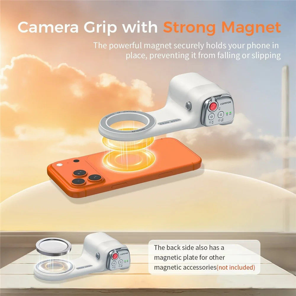 MOCA ARCO Phone Grip Handle with Remote Controller Magnetic Stand LED Light for iPhone iOS Compatible - White - 3
