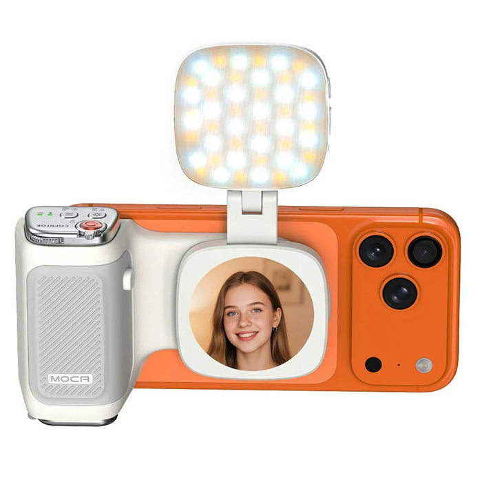 MOCA Grip Camera Handle with Detachable Remote Control and LED Light for iPhone 17  /  16  /  15 MagSafe Compatible Shooting Accessories - White - 1