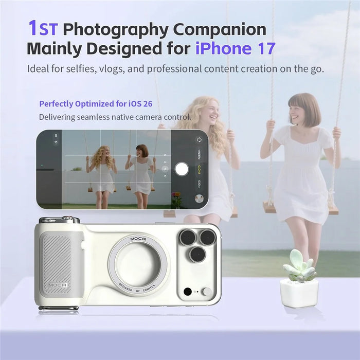 MOCA Grip Camera Handle with Detachable Remote Control and LED Light for iPhone 17  /  16  /  15 MagSafe Compatible Shooting Accessories - White - 2