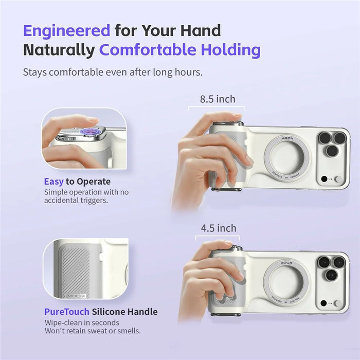 MOCA Grip Camera Handle with Detachable Remote Control and LED Light for iPhone 17  /  16  /  15 MagSafe Compatible Shooting Accessories - White - 3