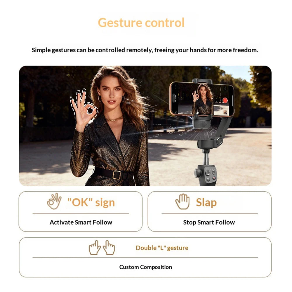 FUNSNAP CM9 3-Axis Gimbal Stabilizer AI Tracking Phone Holder with Fill Light for Live Streaming Photography, AI Version - Black - 4
