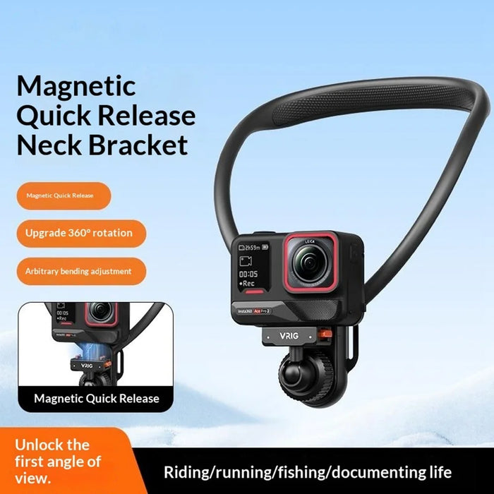 VRIG AC-82 360 Degree Ball Head Magnetic Neck Mount Bracket for Insta360 Ace  /  Pro  /  Pro 2  /  X5  /  X4 Air Quick Release Adjustable Bracket - Black - 3