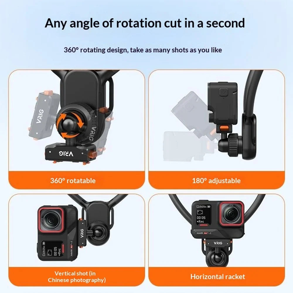 VRIG AC-82 360 Degree Ball Head Magnetic Neck Mount Bracket for Insta360 Ace  /  Pro  /  Pro 2  /  X5  /  X4 Air Quick Release Adjustable Bracket - Black - 5