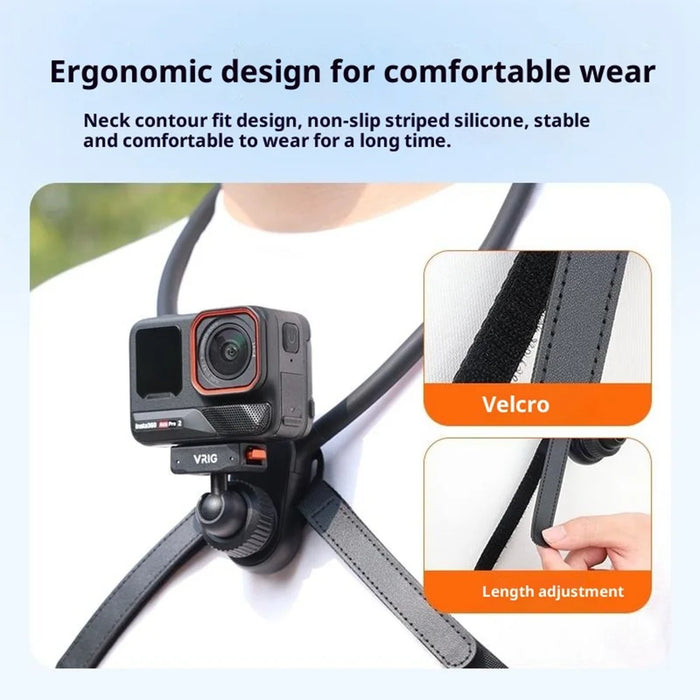 VRIG AC-82 360 Degree Ball Head Magnetic Neck Mount Bracket for Insta360 Ace  /  Pro  /  Pro 2  /  X5  /  X4 Air Quick Release Adjustable Bracket - Black - 6