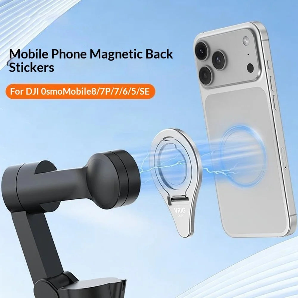 VRIG CA-04 Magnetic Quick Release Back Sticker Mount Stand for DJI Osmo Mobile 8  /  7P  / 7  /  6  /  5  /  SE Aluminum Alloy Portable Stabilizer Mount - Silver - 7