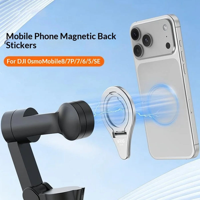 VRIG CA-04 Magnetic Quick Release Back Sticker Mount Stand for DJI Osmo Mobile 8  /  7P  / 7  /  6  /  5  /  SE Aluminum Alloy Portable Stabilizer Mount - Silver - 7