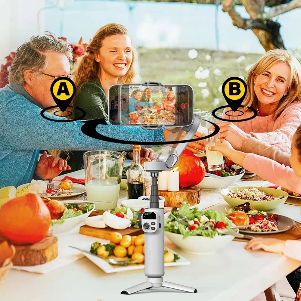 AOCHUAN X2 OLED Screen Gimbal Stabilizer for Smartphone AI Tracking 3-Axis Handheld Phone Stabilizer with Extension Rod - White - 4