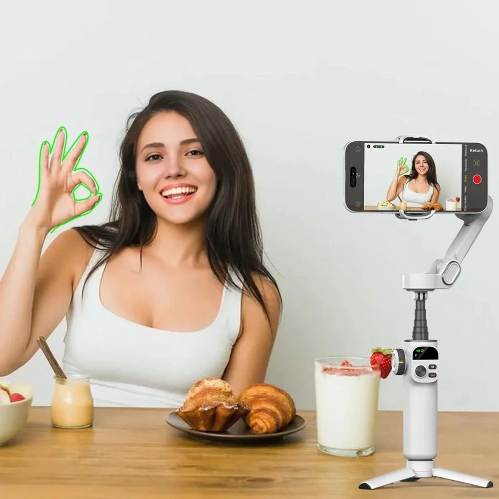 AOCHUAN X2 OLED Screen Gimbal Stabilizer for Smartphone AI Tracking 3-Axis Handheld Phone Stabilizer with Extension Rod - White - 5