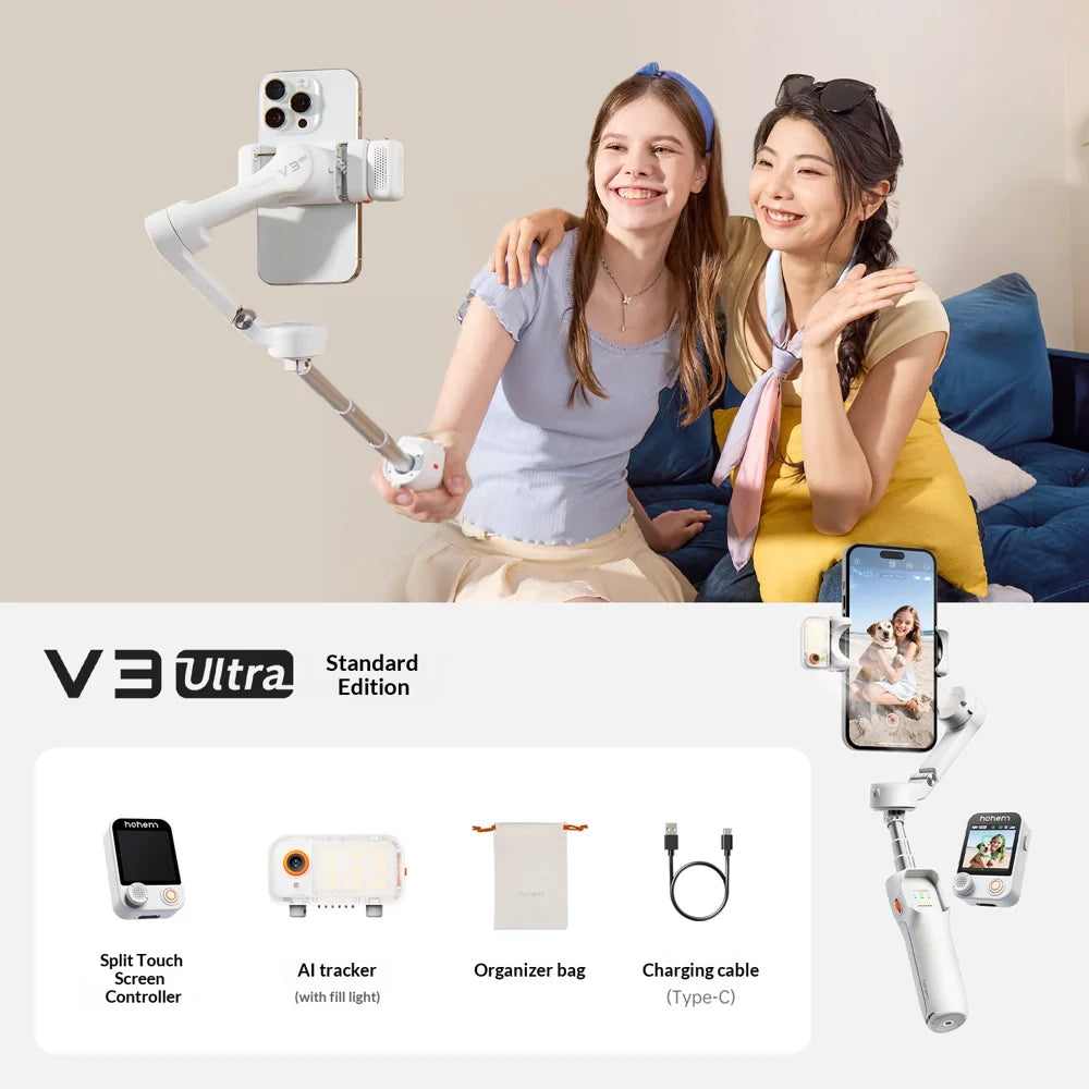 HOHEM V3 Ultra Foldable Handheld Phone Gimbal Stabilizer Auto 360 Degree Rotation AI Tracking with Bluetooth-compatible Remote  - White - 2