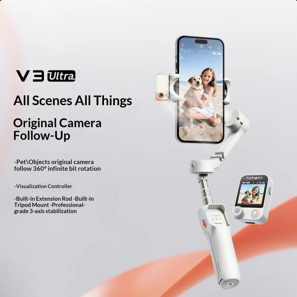 HOHEM V3 Ultra Foldable Handheld Phone Gimbal Stabilizer Auto 360 Degree Rotation AI Tracking with Bluetooth-compatible Remote  - White - 3