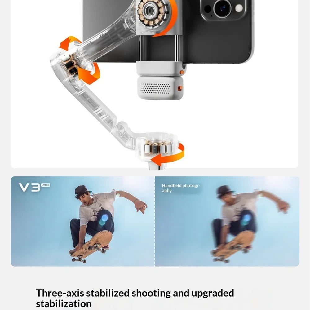 HOHEM V3 Ultra Foldable Handheld Phone Gimbal Stabilizer Auto 360 Degree Rotation AI Tracking with Bluetooth-compatible Remote  - White - 6