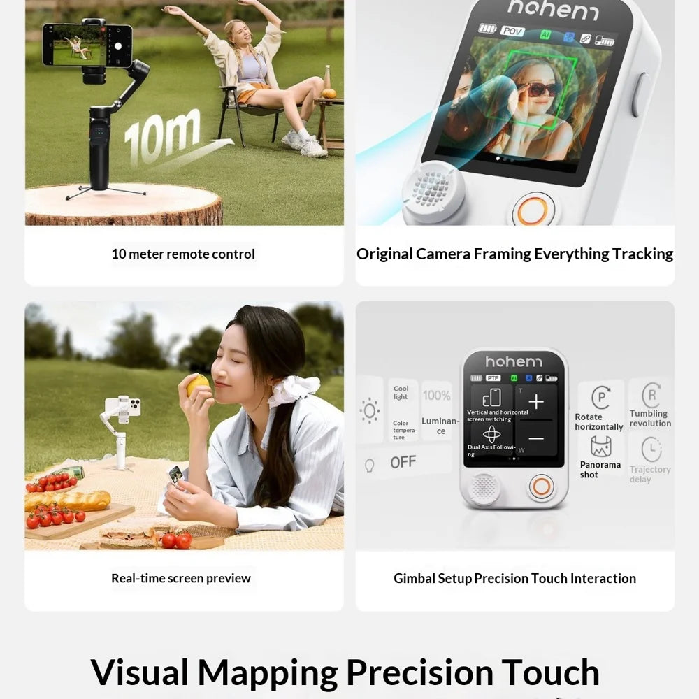 HOHEM V3 Ultra Foldable Handheld Phone Gimbal Stabilizer Auto 360 Degree Rotation AI Tracking with Bluetooth-compatible Remote  - White - 7