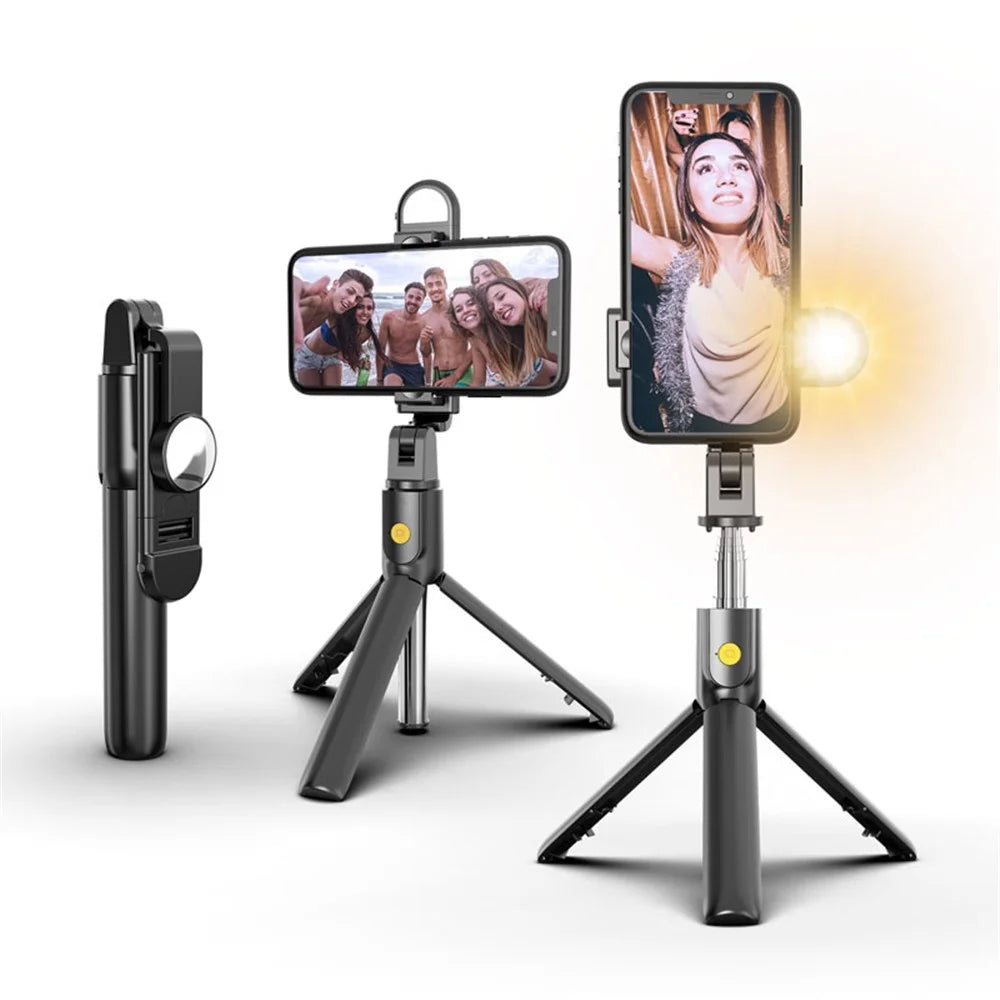 SELFIESHOW K10S Self Timer High End Remote Control Mobile Phone Universal Tripod with Fill Light Function - Black - 1