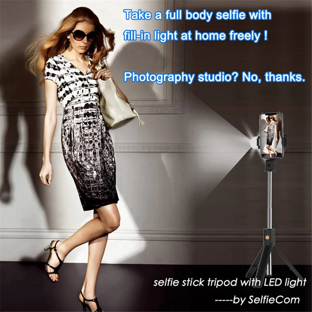SELFIESHOW K10S Self Timer High End Remote Control Mobile Phone Universal Tripod with Fill Light Function - Black - 5