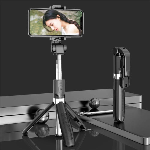SELFIESHOW L01s Selfie Stick Tripod Extendable Bluetooth-compatible Monopod with 360 Degree Rotating Phone Clip and Remote Control - Black - 1