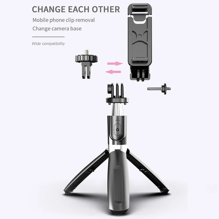 SELFIESHOW L02 Wireless Bluetooth-compatible Control Cellphone Selfie Stick 1 Meter Length Tripod Stand - Black - 2