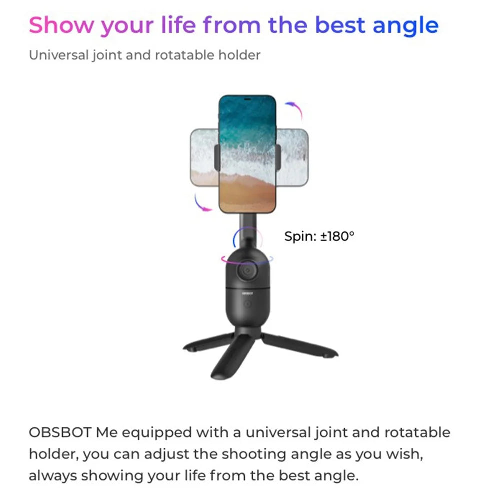 OBSBOT ME AI 180 Degree Rotation Selfie Stick Phone Holder Tripod Foldable Video Stabilizer Shooting Bracket - 4