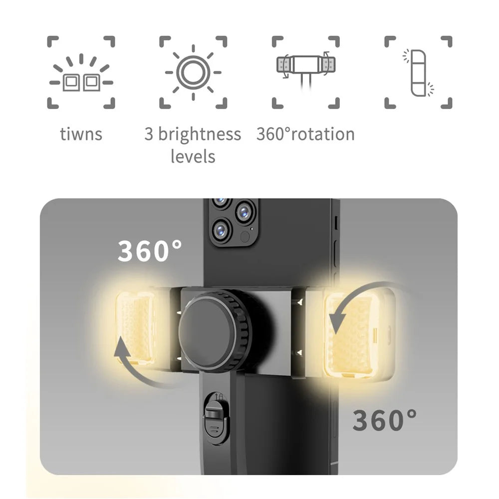 Q08D Automatic Balance Gimbal Stabilizer Mini Extendable Selfie Stick with Fill Light for Video Shooting Selfie Taking - 5