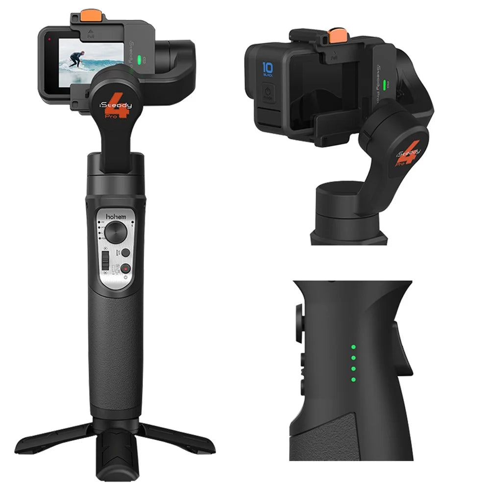 HOHEM iSteady Pro4 Action Camera Holder Anti-shake Handheld Gimbal Live Streaming Stabilizer with Tripod for GoPro Hero/Insta360 One R - 1
