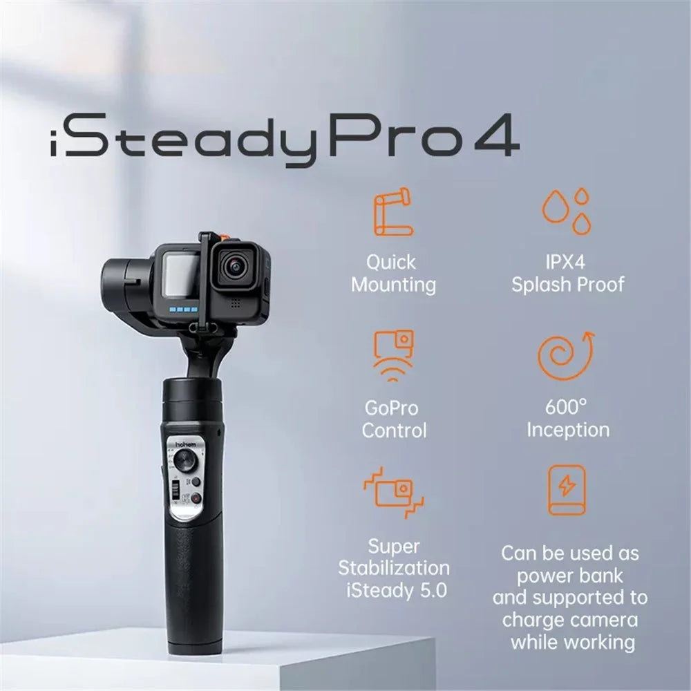 HOHEM iSteady Pro4 Action Camera Holder Anti-shake Handheld Gimbal Live Streaming Stabilizer with Tripod for GoPro Hero/Insta360 One R - 3
