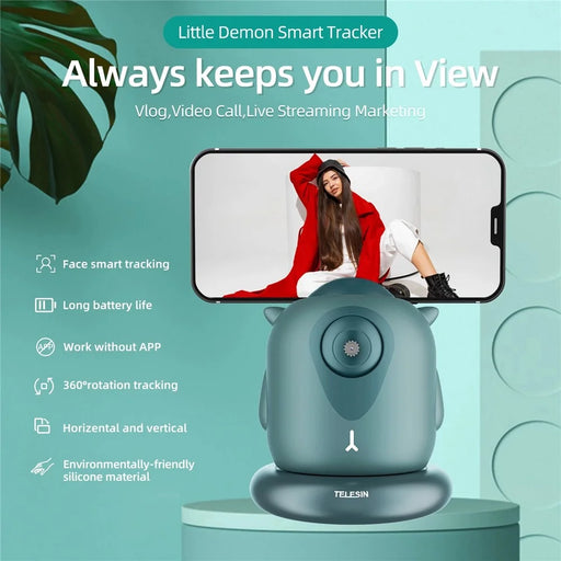 TELESIN TE-GPYT-002 Little Demon Smart Tracker Auto Face Tracking Stabilizer Smart Shooting Gimbal 360 Rotating Vlog Live Video Phone Holder with 1/4 Adapter Mount for GoPro iPhone Samsung - Green - 2