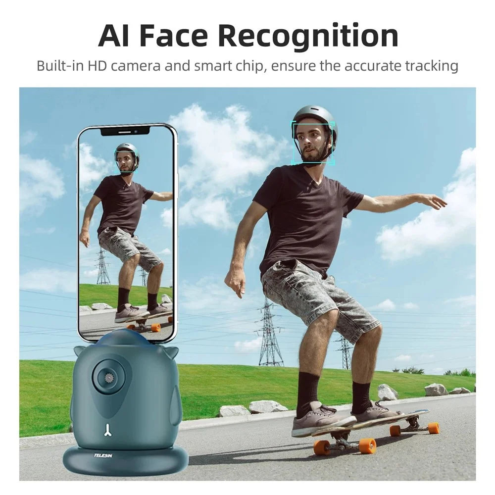 TELESIN TE-GPYT-002 Little Demon Smart Tracker Auto Face Tracking Stabilizer Smart Shooting Gimbal 360 Rotating Vlog Live Video Phone Holder with 1/4 Adapter Mount for GoPro iPhone Samsung - Green - 3
