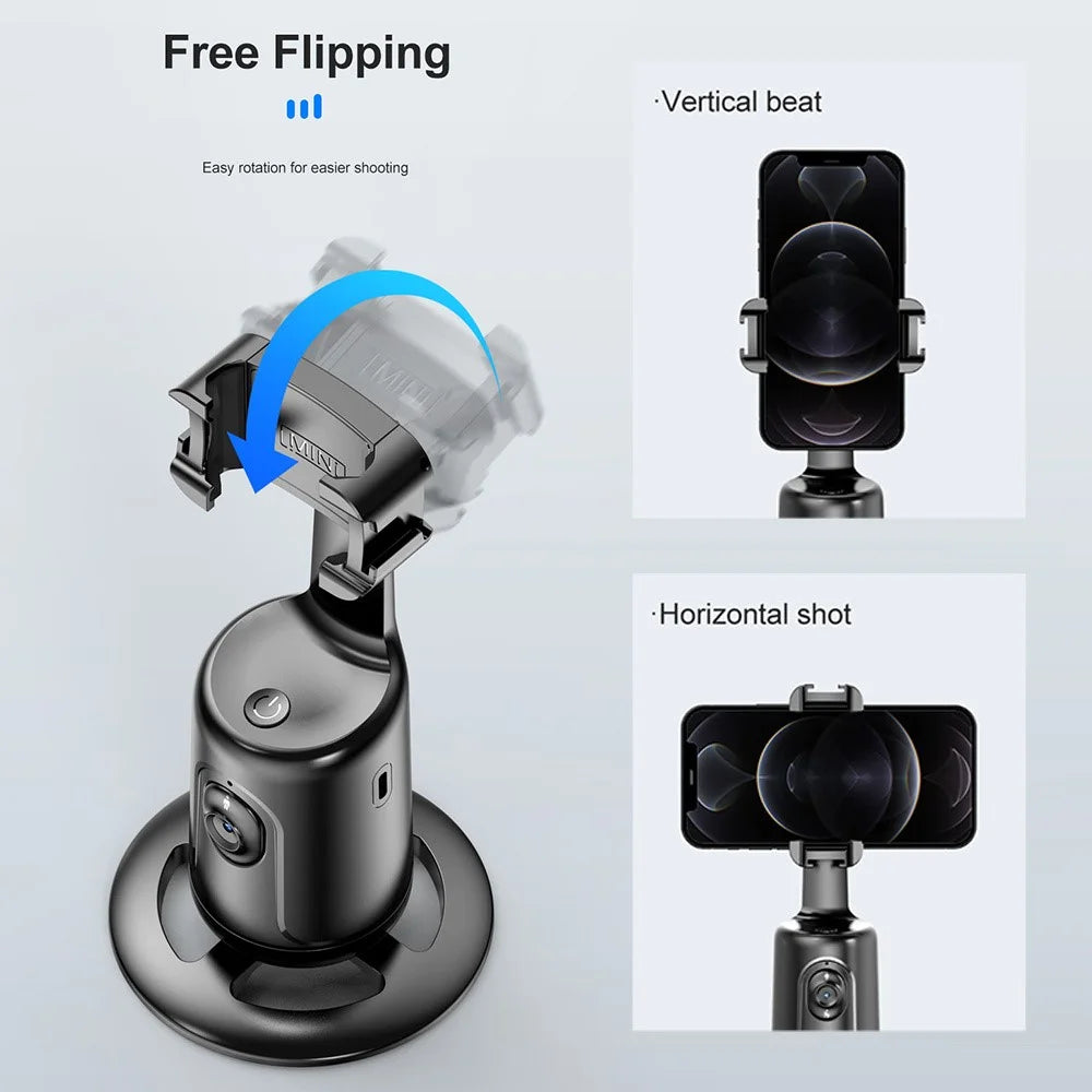 P01 pro 360-Degree Intelligent Tracking Gimbal Camera with Cold Shoe Portable Gimbal Stabilizer - Black - 5