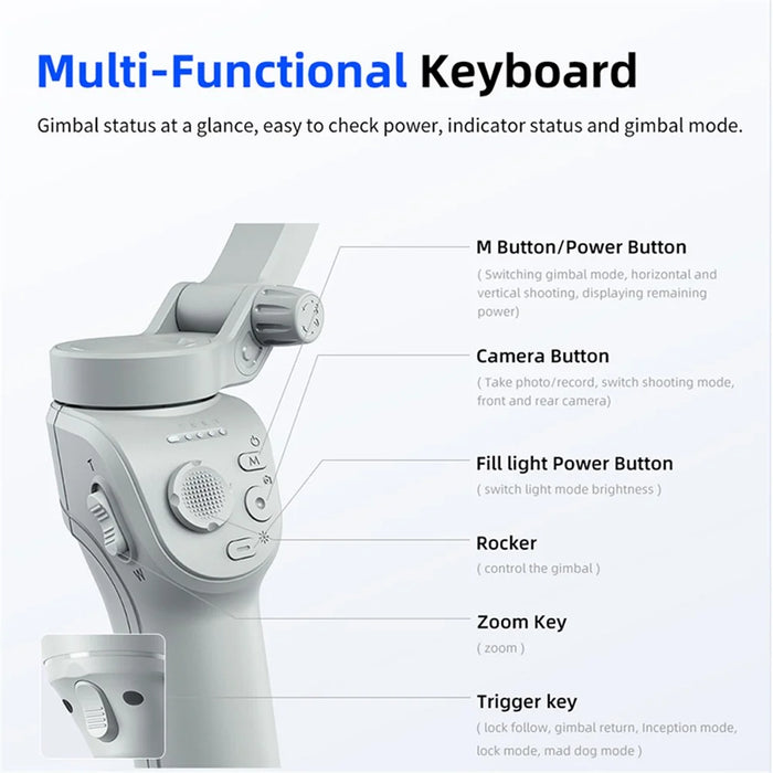 M01 Handheld Gimbal Stabilizer Anti-Shake 3-Axis Cell Phone Stabilizer with Fill Light, Face Follow Photography for Live Streaming - 2