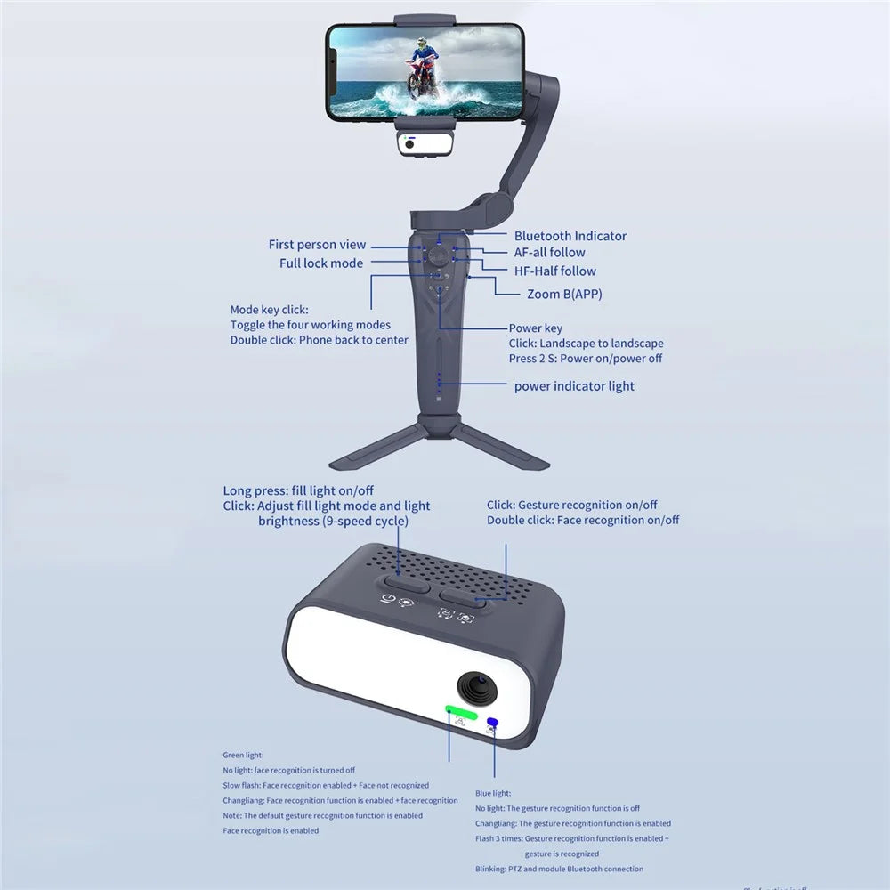 F12 Anti-shake Gimbal Phone Holder Live Streaming Stabilizer with AI Face Tracking Module + Fill Light - 6