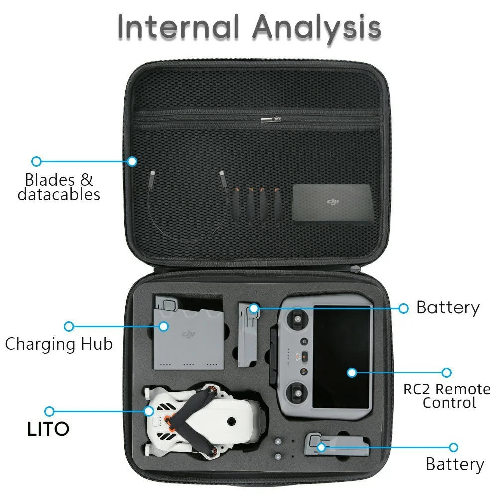 For DJI Lito 1 / Lito X1 Drone Carrying Case PU Portable Storage Bag Hard Shell Protective Cover - Black - 2