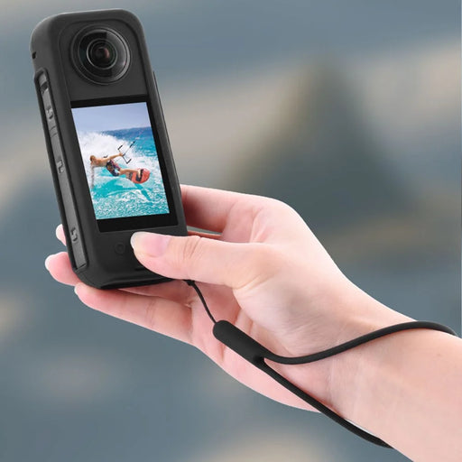 BRDRC Silicone Case for Insta360 X3 Panoramic Camera Anti-scratch Protective Cover with Strap - Black - 2