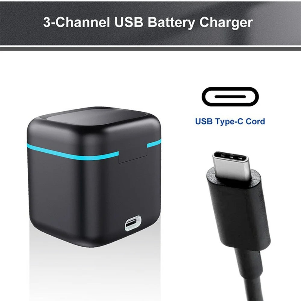 3-Channel USB Battery Charger for GoPro Hero 13 Battery Charging Case TF Card Storage Box - Black - 2