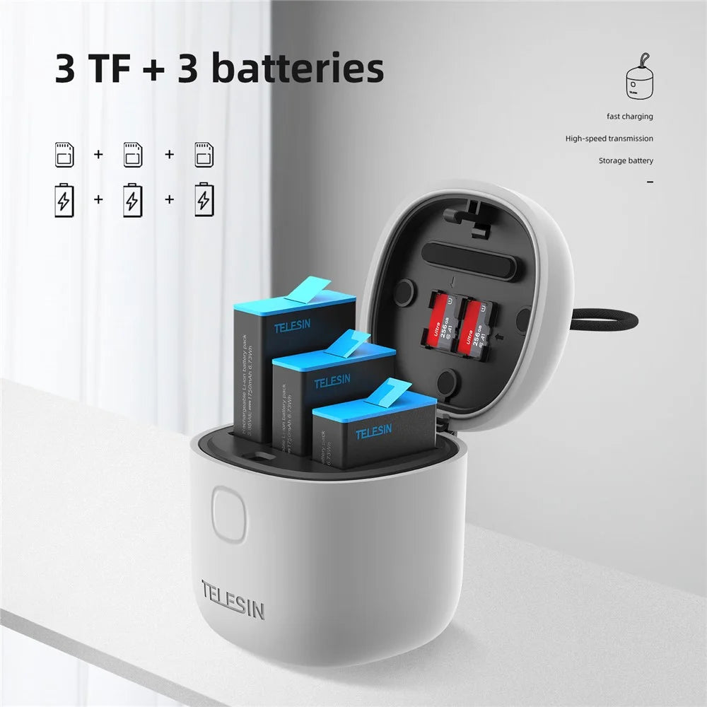 TELESIN GP-BTR-904-GY 3 Slots Battery Charger Storage Box TF Card Reader Case for GoPro Hero 9 - 2