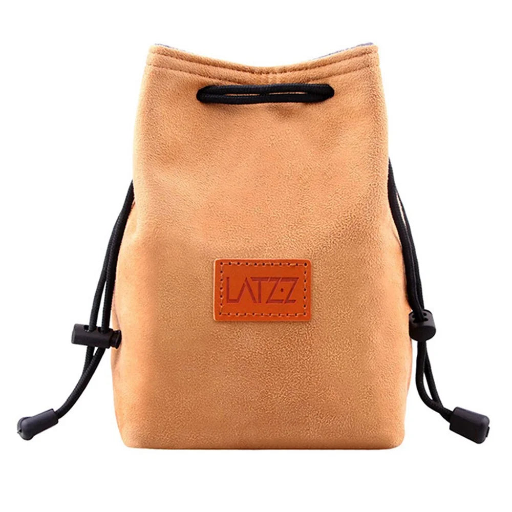 LATZZ Vintage Faux Suede Camera Drawstring Bag Travel DSLR Camera Bag Soft Lens Daypack, Size M - Yellow - 1