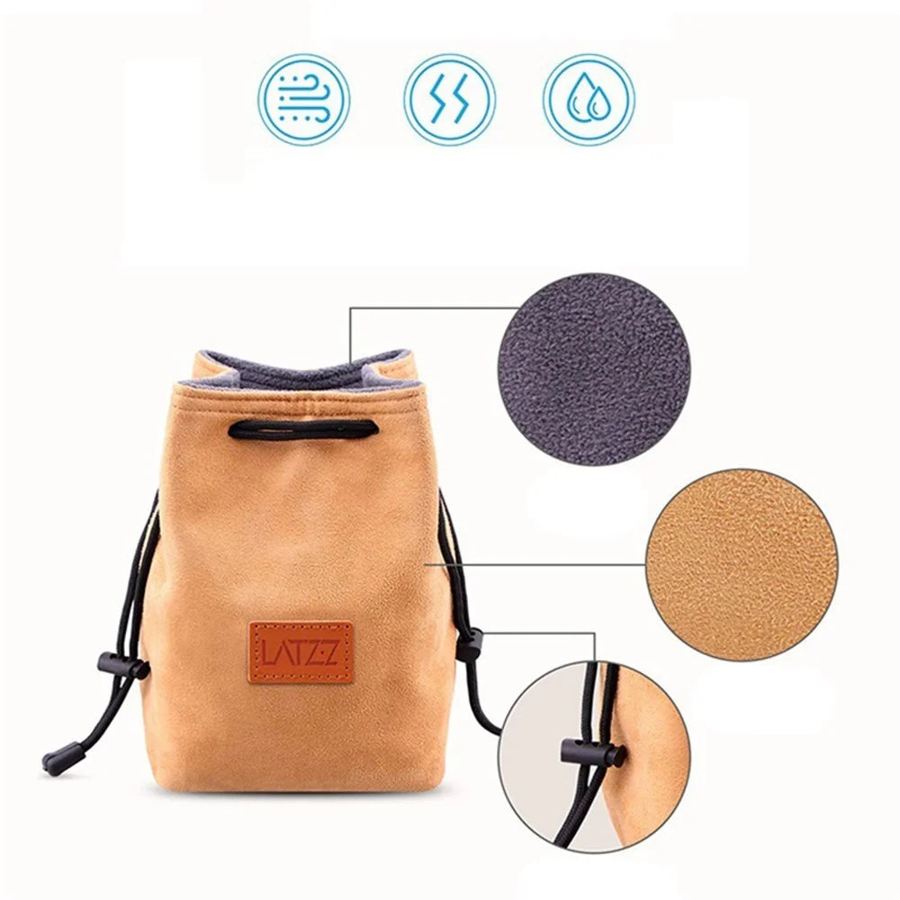 LATZZ Vintage Faux Suede Camera Drawstring Bag Travel DSLR Camera Bag Soft Lens Daypack, Size M - Yellow - 3