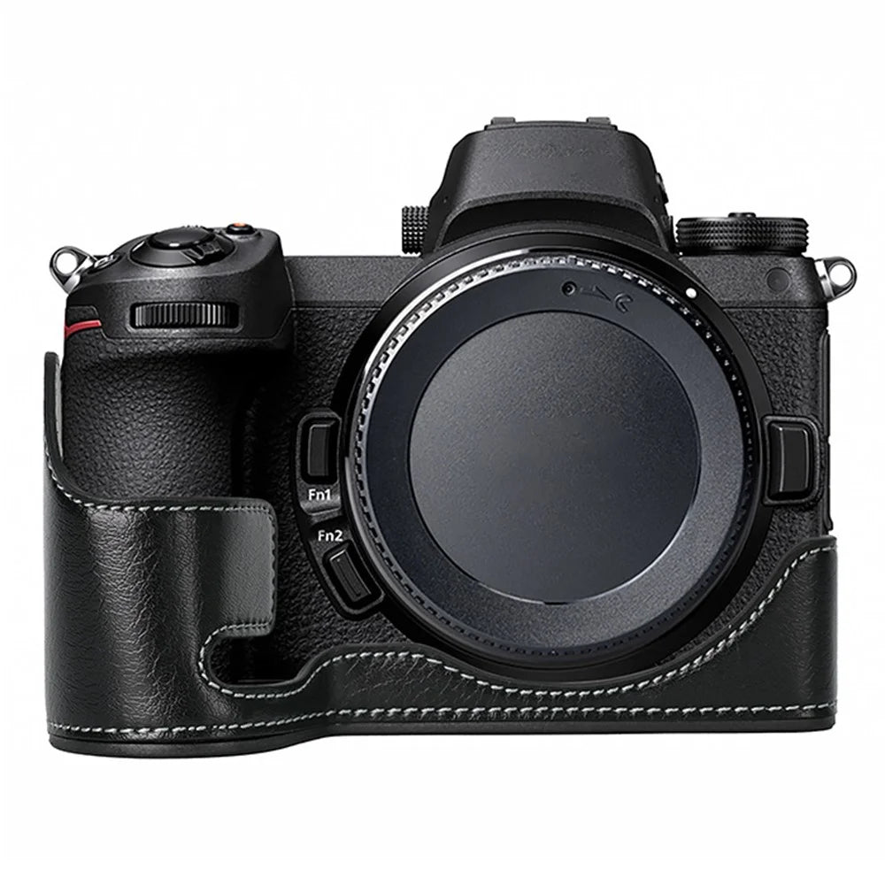 For Nikon Z 6 / Z 6 II Textured Leather Camera Bag Bottom Case Easy to Replace Battery - Black - 1
