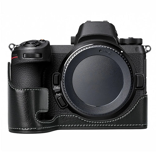 For Nikon Z 6 / Z 6 II Textured Leather Camera Bag Bottom Case Easy to Replace Battery - Black - 1