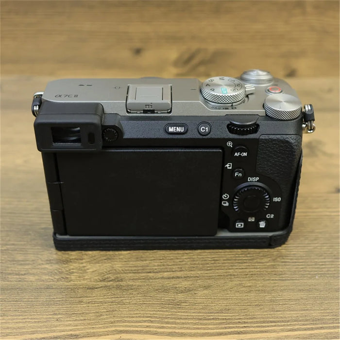 For Sony A7C II / A7CR Camera Bottom Case Retro PU Leather Half Body Cover with Battery Opening - Black - 4