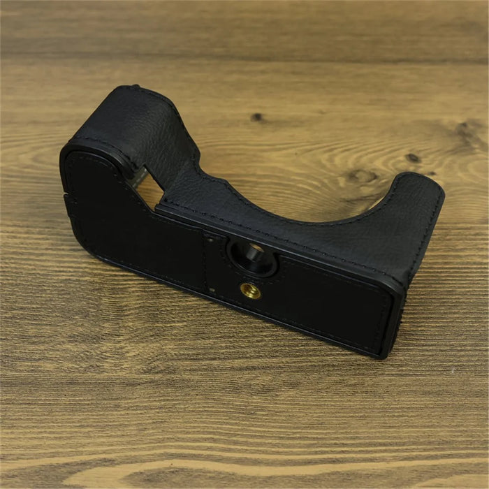 For Sony A7C II / A7CR Camera Bottom Case Retro PU Leather Half Body Cover with Battery Opening - Black - 7