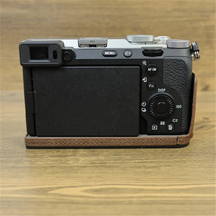 For Sony A7C II / A7CR Camera Bottom Case Genuine Cow Leather Anti-Drop Half Body Cover with Battery Opening - Coffee - 5