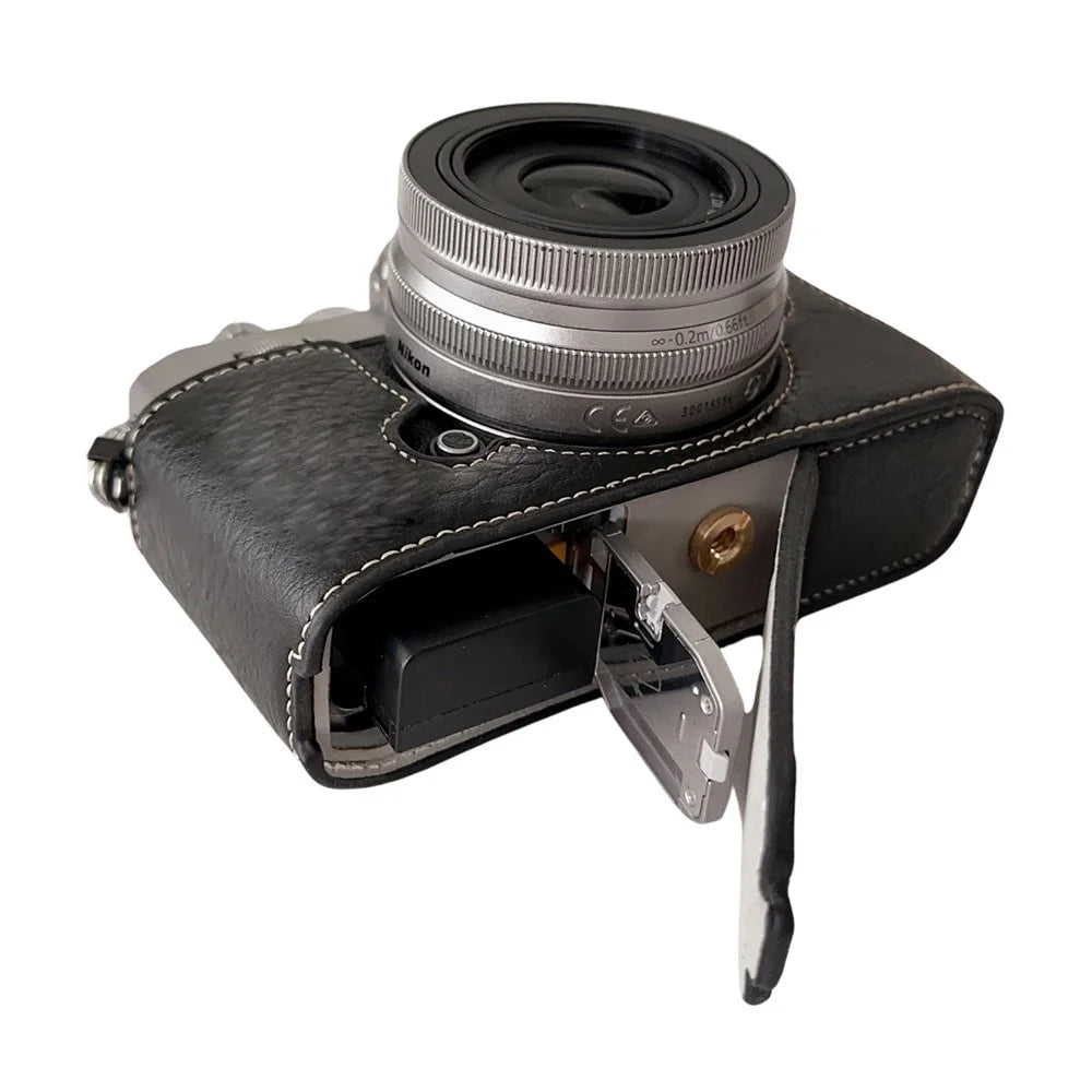 For Nikon Z Fc Buffalo Texture PU Leather Bottom Case Half Body Camera Cover with Battery Opening - Black - 4
