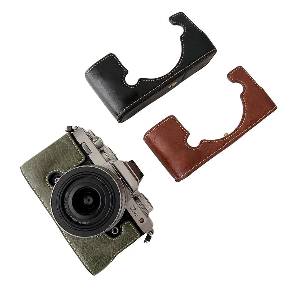 For Nikon Z Fc Buffalo Texture PU Leather Bottom Case Half Body Camera Cover with Battery Opening - Black - 5