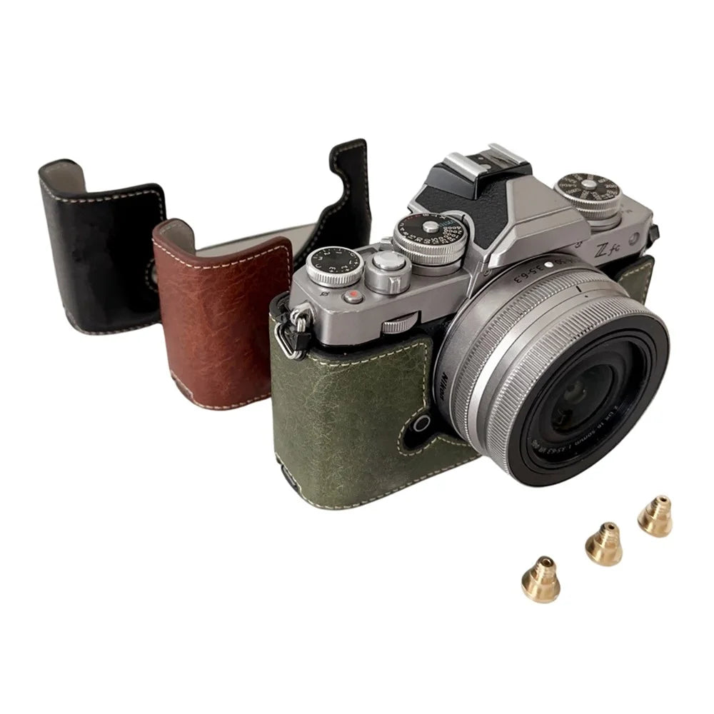 For Nikon Z Fc Buffalo Texture PU Leather Bottom Case Half Body Camera Cover with Battery Opening - Black - 6