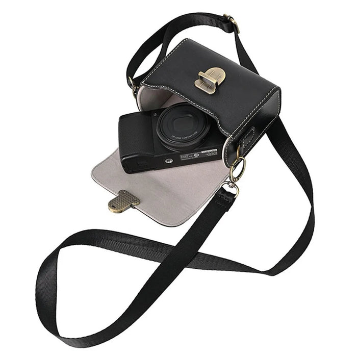 Carrying Case for Canon / Ricoh / Sony Camera Universal PU Leather Shoulder Bag - Black - 3