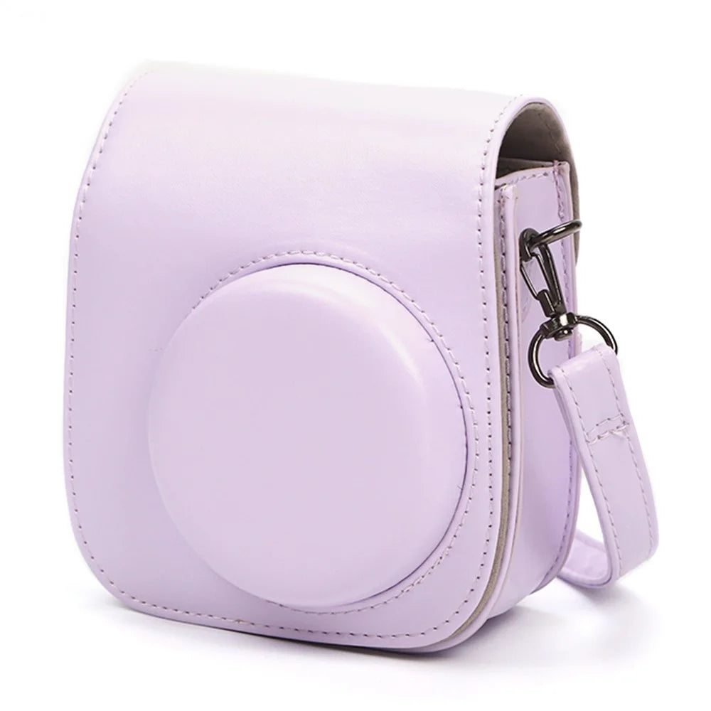 Instant Camera Case for Fujifilm Instax Mini 12 / Mini 11 / Mini 9 / Mini 8 Retro Leather Bag with Shoulder Strap - Light Purple - 1