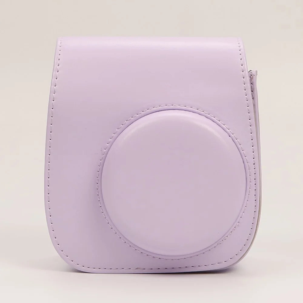 Instant Camera Case for Fujifilm Instax Mini 12 / Mini 11 / Mini 9 / Mini 8 Retro Leather Bag with Shoulder Strap - Light Purple - 2