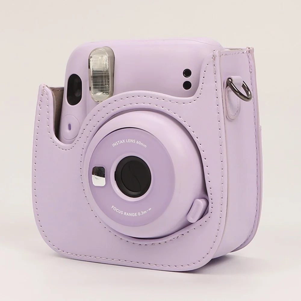 Instant Camera Case for Fujifilm Instax Mini 12 / Mini 11 / Mini 9 / Mini 8 Retro Leather Bag with Shoulder Strap - Light Purple - 3