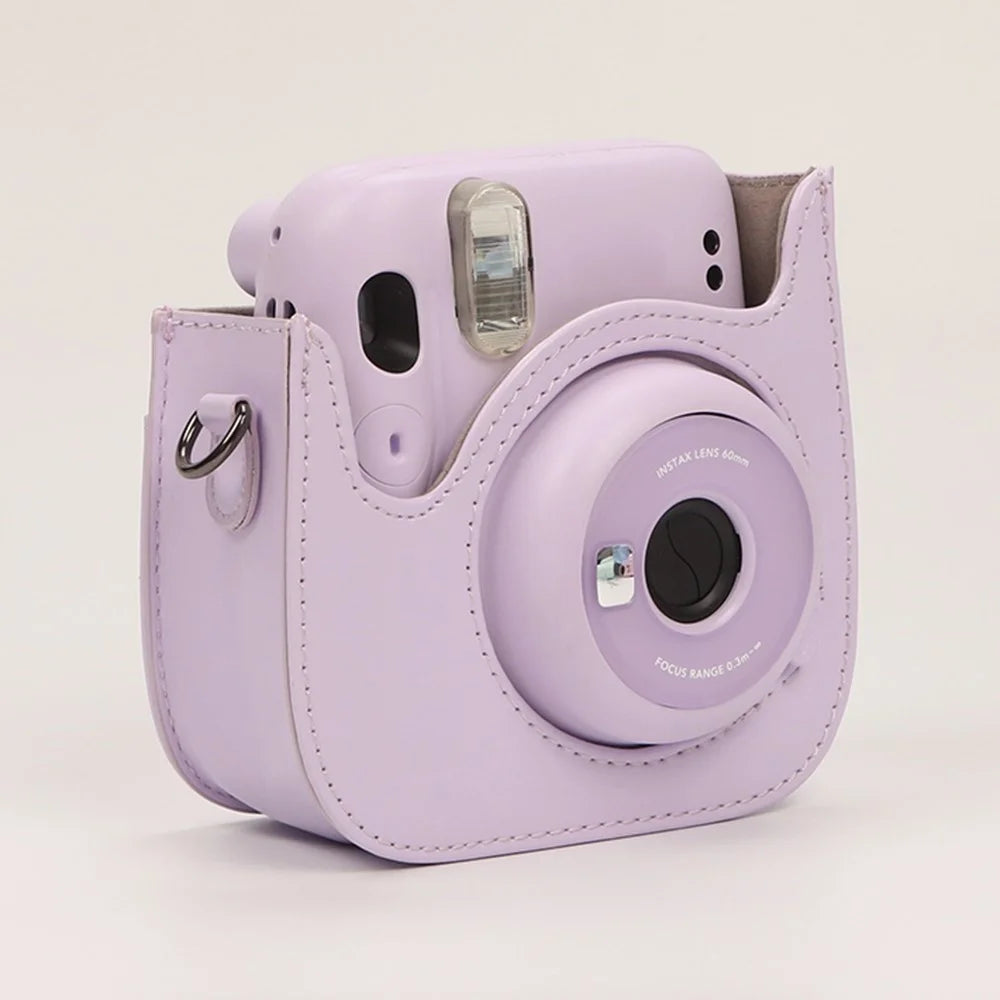 Instant Camera Case for Fujifilm Instax Mini 12 / Mini 11 / Mini 9 / Mini 8 Retro Leather Bag with Shoulder Strap - Light Purple - 4
