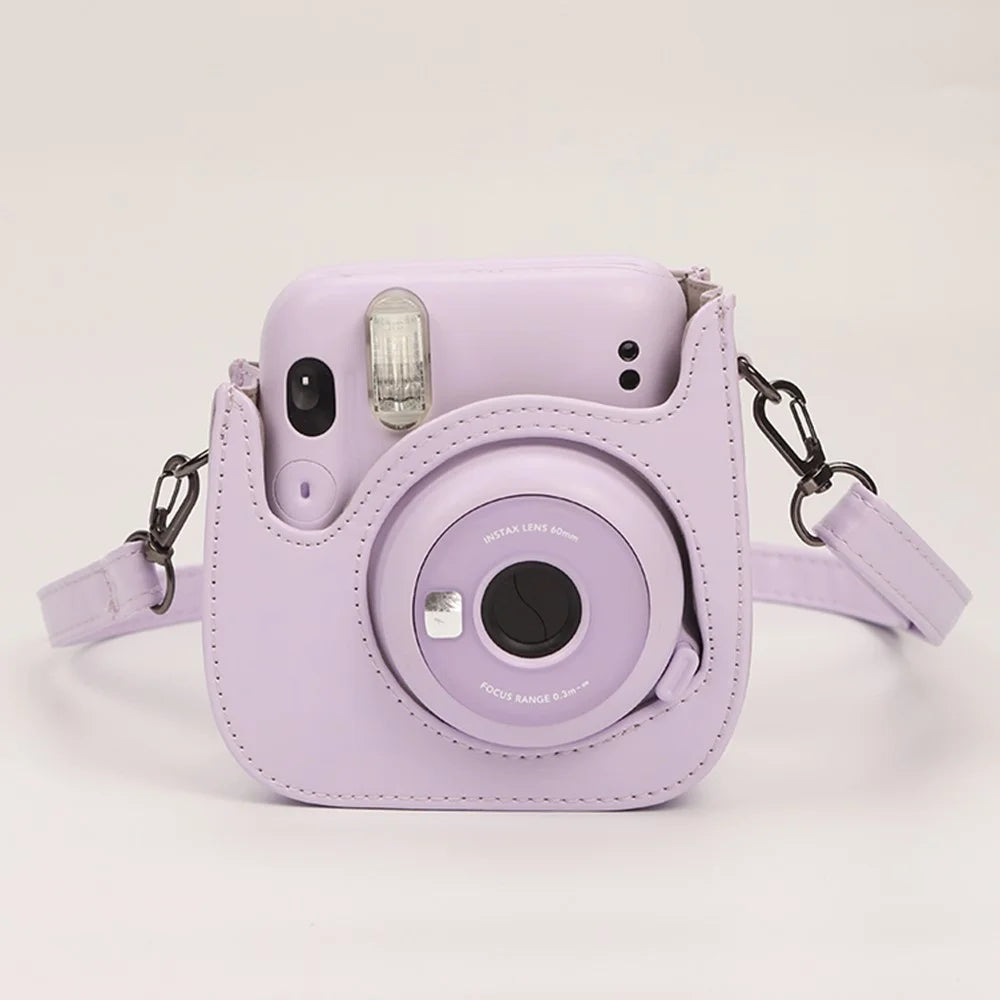 Instant Camera Case for Fujifilm Instax Mini 12 / Mini 11 / Mini 9 / Mini 8 Retro Leather Bag with Shoulder Strap - Light Purple - 6