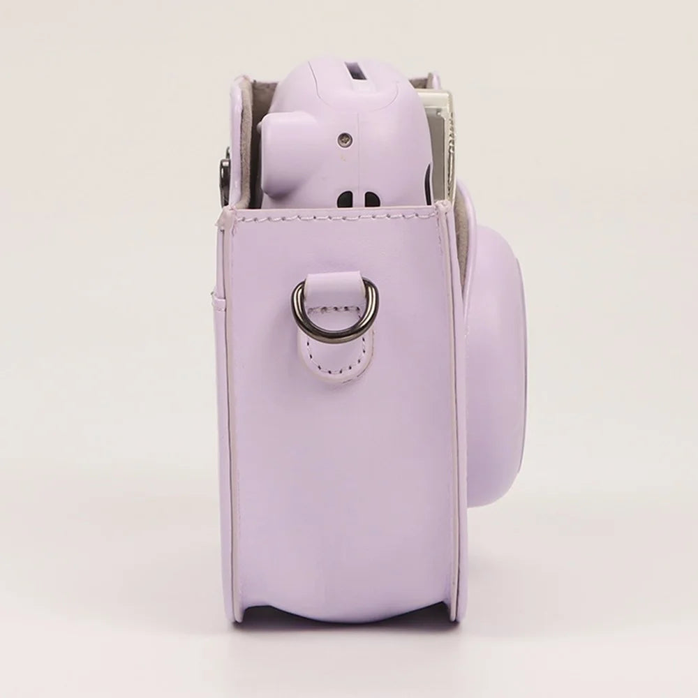 Instant Camera Case for Fujifilm Instax Mini 12 / Mini 11 / Mini 9 / Mini 8 Retro Leather Bag with Shoulder Strap - Light Purple - 7